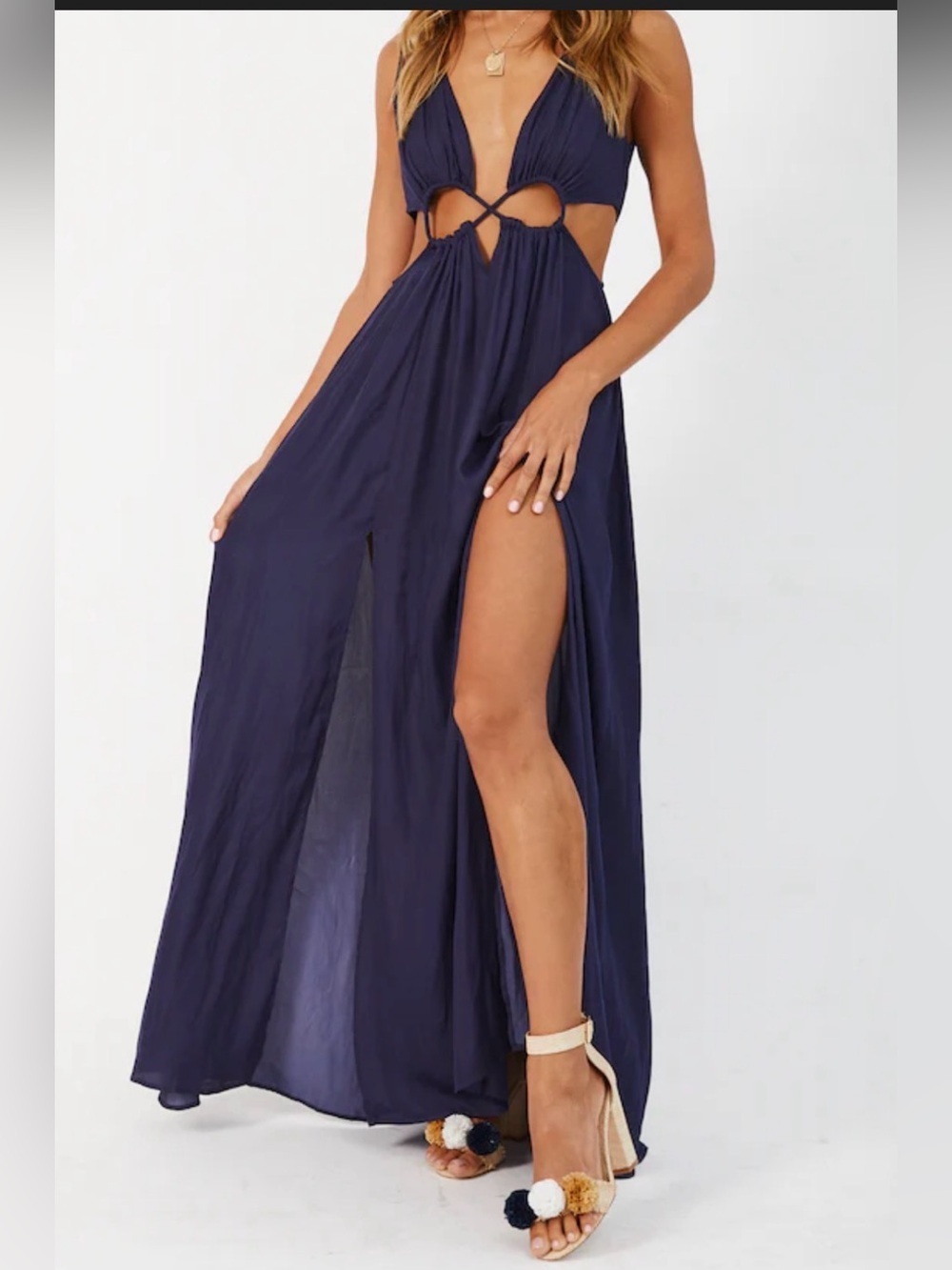 NWOT  BTFBM Sleeveless Navy Cutout Halter Maxi Dress
